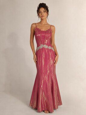 Vintage 90s Y2k Sleeveless Embellished Princess Prom Maxi Dress Size Medium